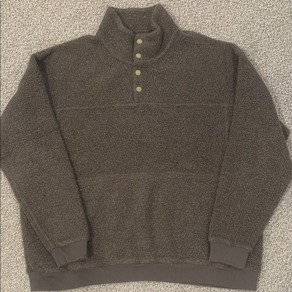 Men's Olive Green Pullover Teddy Sweatshirt